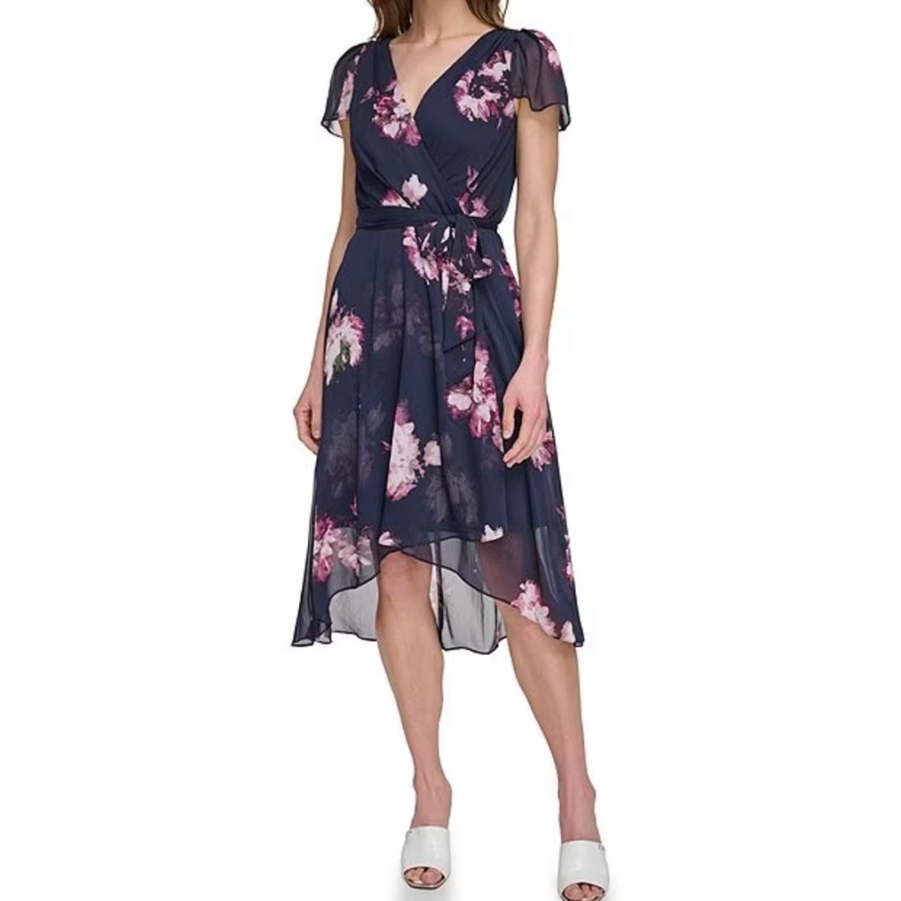 NWT DKNY Floral Print Crepe Midi Dress | Size 2